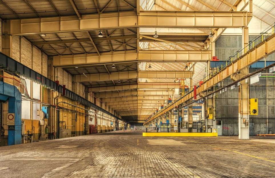 The interior of a large manufacturing facility