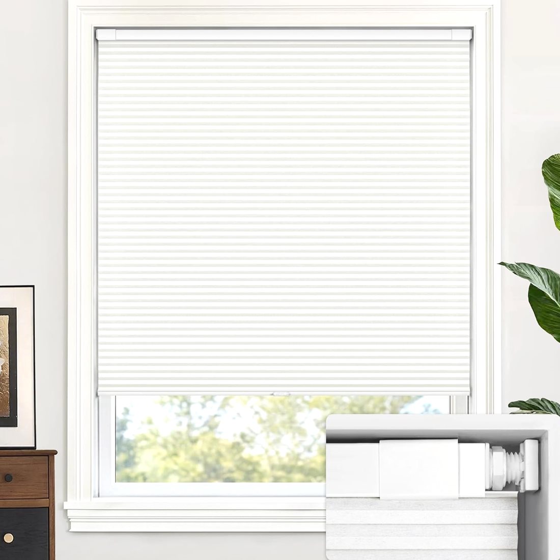 LazBlinds cordless cellular shade mounted inside a window frame